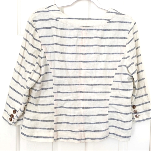 Merona - Striped Linen Crop Jacket - Ivory Cream/ Blue - Size Large - Picture 4 of 12